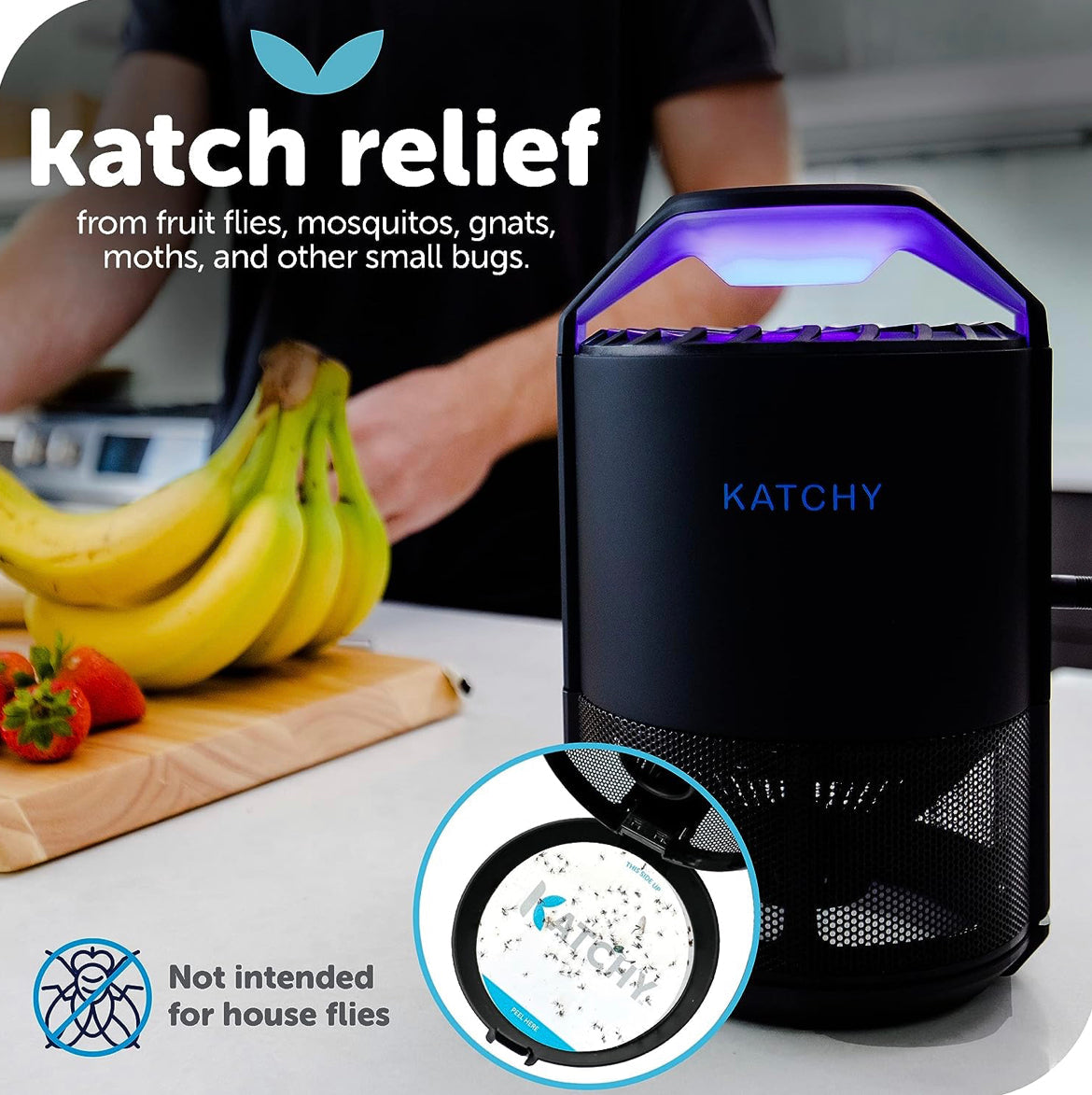 Katchy Indoor Insect Trap | Bug Light & Sticky Glue for Mosquitos, Gnats, Moths, Fruit Flies