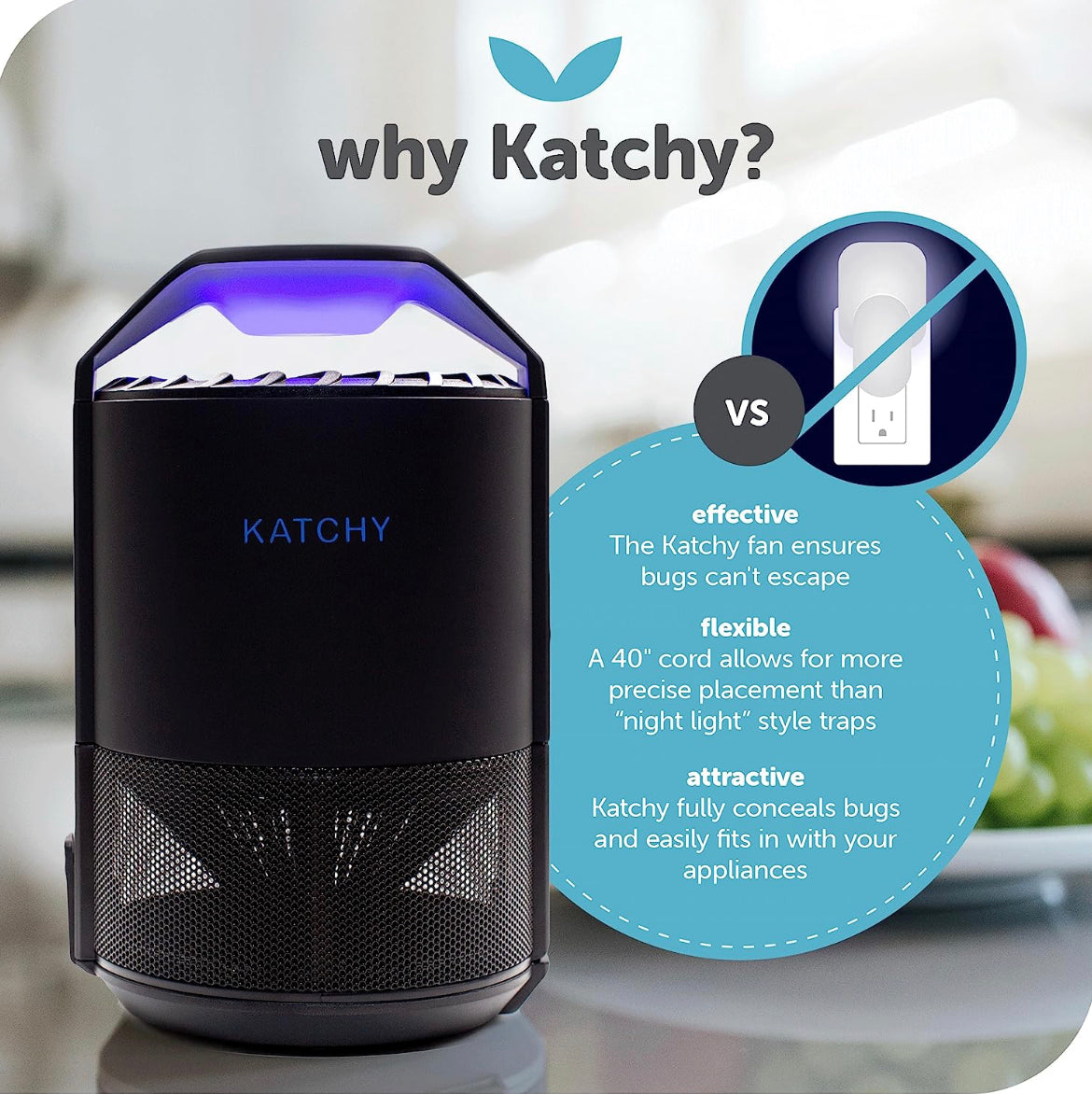 Katchy Indoor Insect Trap | Bug Light & Sticky Glue for Mosquitos, Gnats, Moths, Fruit Flies