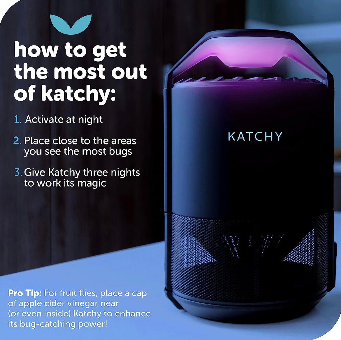 Katchy Indoor Insect Trap | Bug Light & Sticky Glue for Mosquitos, Gnats, Moths, Fruit Flies